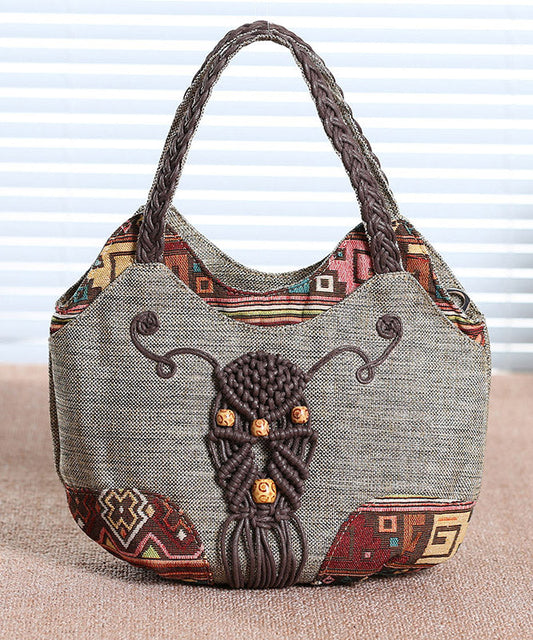 Grey Style Canvas Bag Woven Ethnic Tote Patchwork