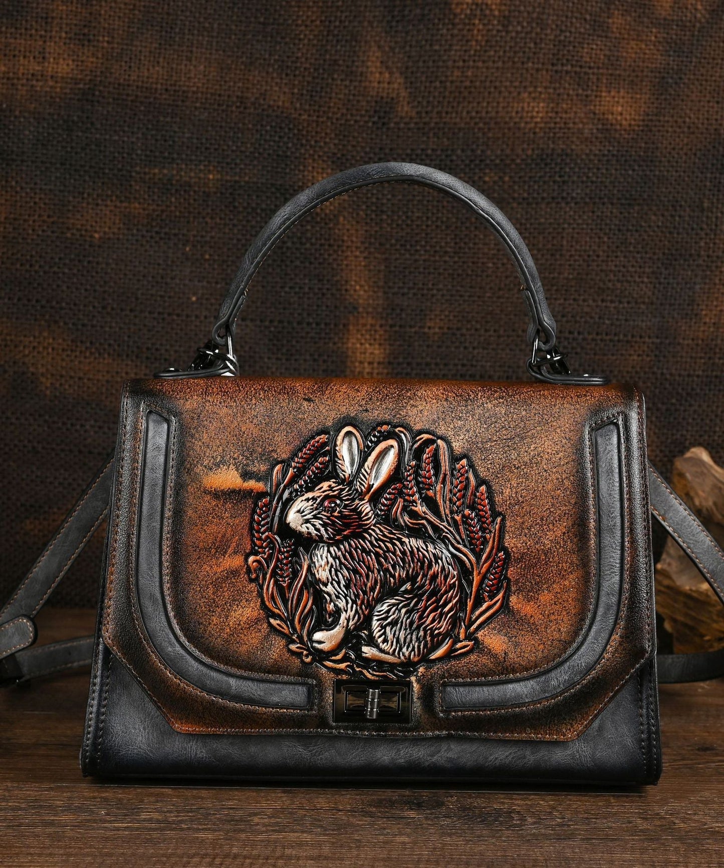 Ethnic Style Red Handmade Rabbit Embossed Handbag HJ1057