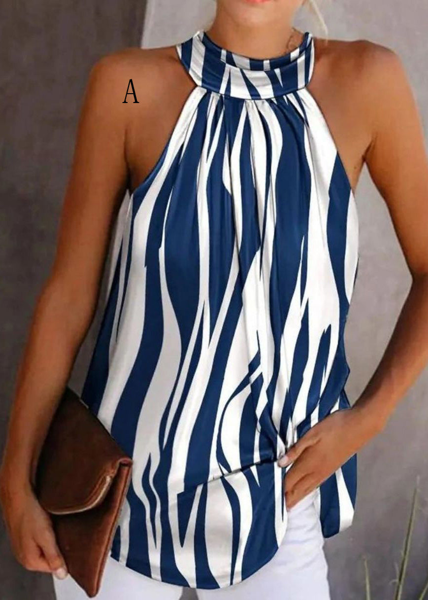 European Top American Halter Print And Sleeveless