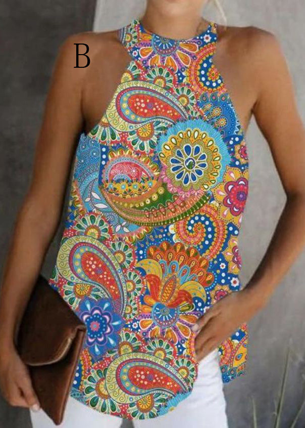 European Top American Halter Print And Sleeveless