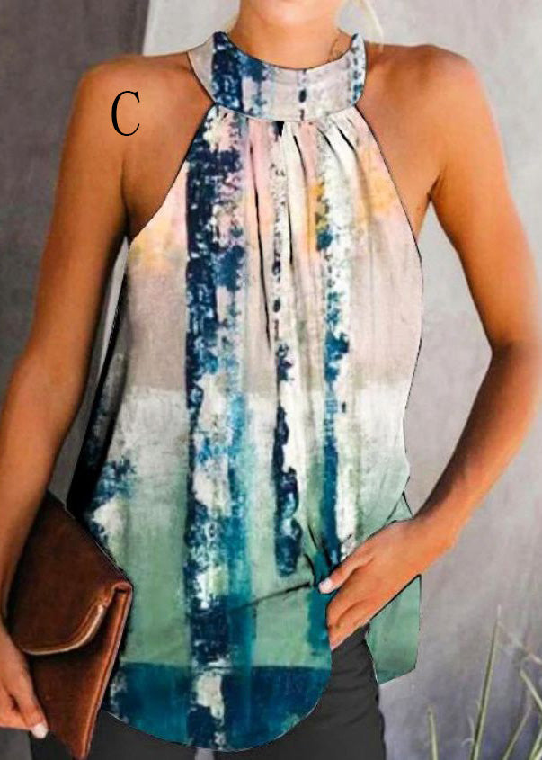 European Top American Halter Print And Sleeveless