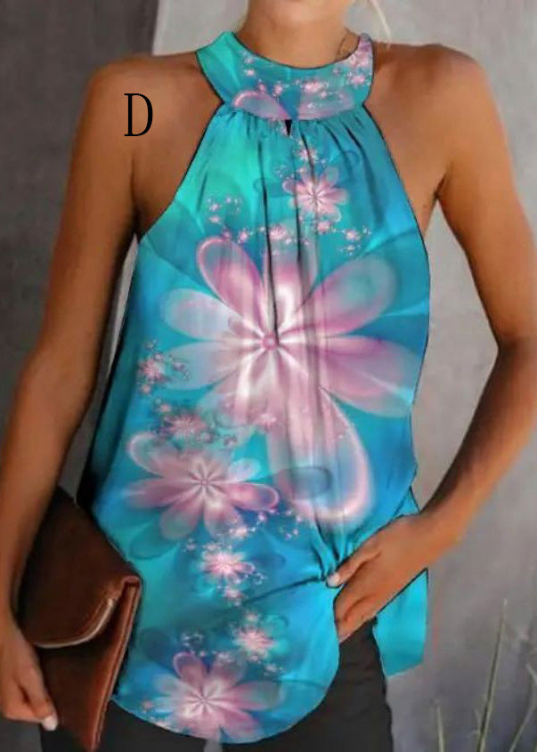 European Top American Halter Print And Sleeveless