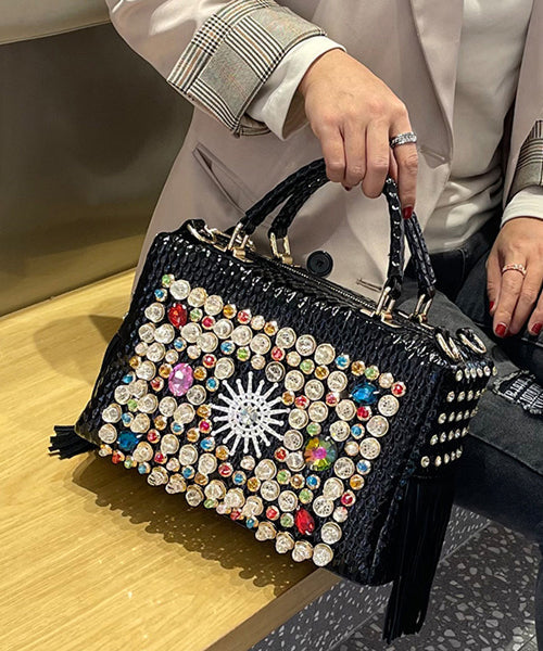 Tassel Black European Handbag Zircon Style And Tote American