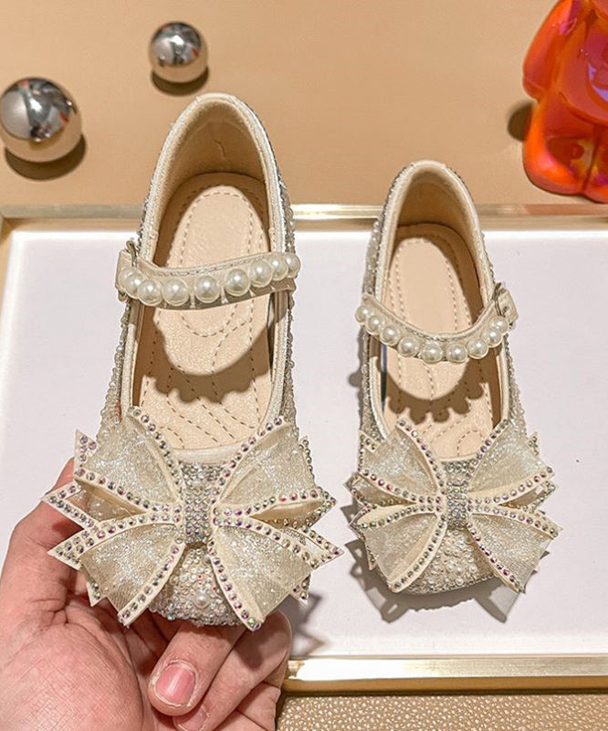 Apricot Strap Pearl Flats Zircon Buckle Kids Fashion
