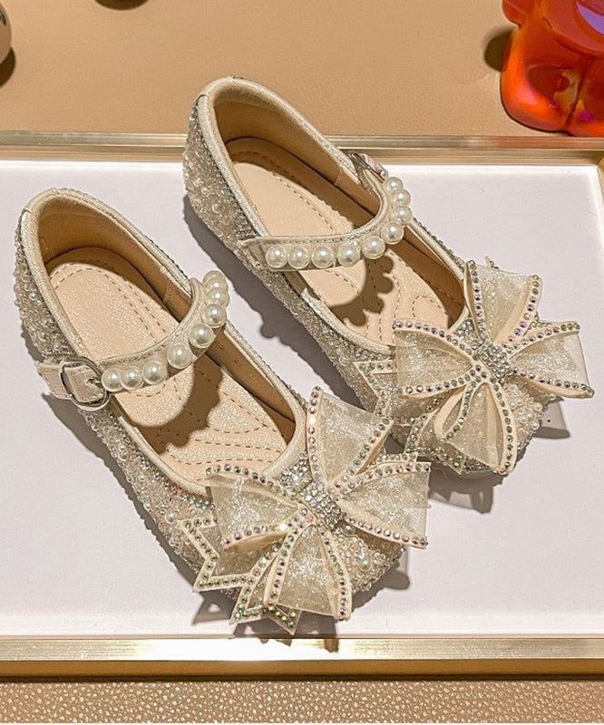 Apricot Strap Pearl Flats Zircon Buckle Kids Fashion