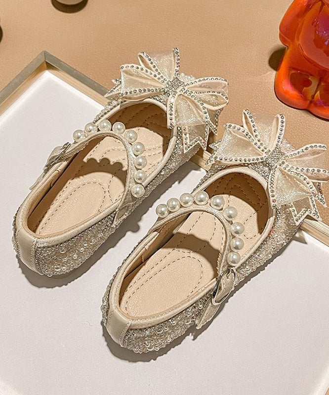 Apricot Strap Pearl Flats Zircon Buckle Kids Fashion