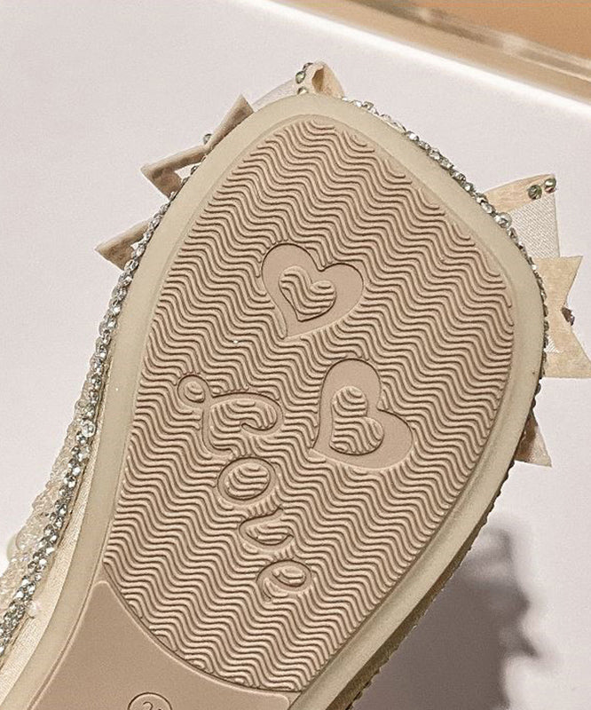 Apricot Strap Pearl Flats Zircon Buckle Kids Fashion