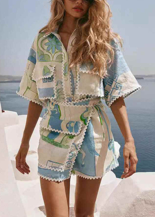 Peter Skirts Fashion Pan And Collar Waist Tie Beige Shirts Two