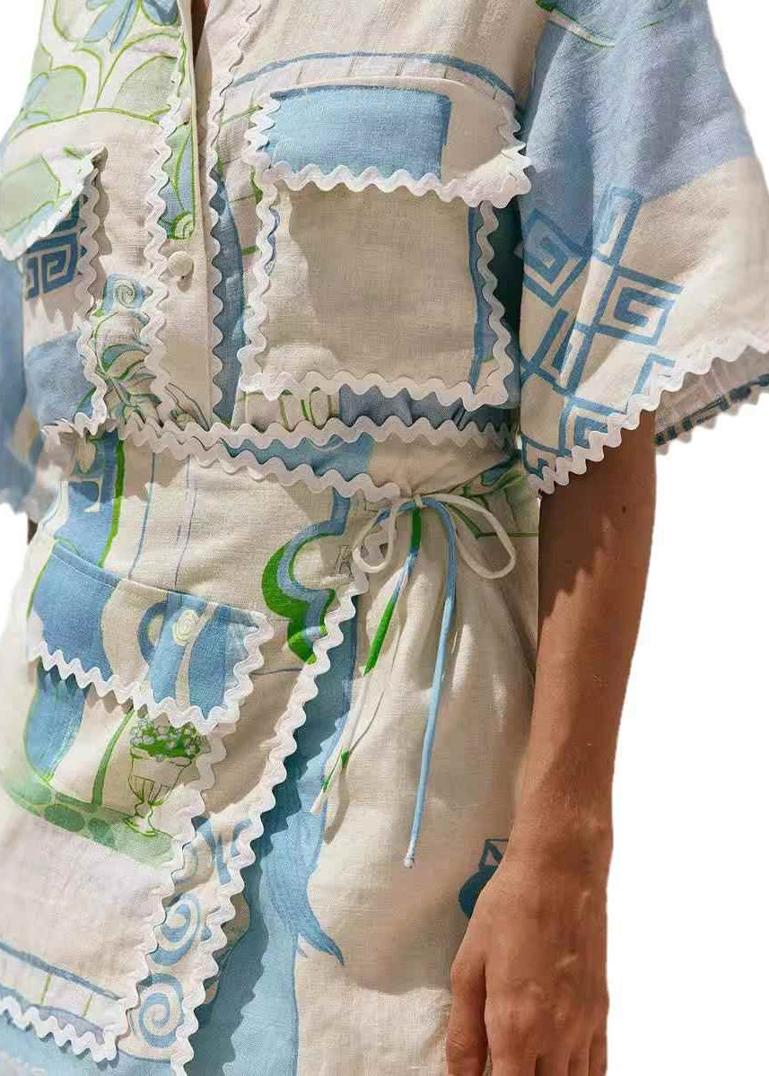 Peter Skirts Fashion Pan And Collar Waist Tie Beige Shirts Two
