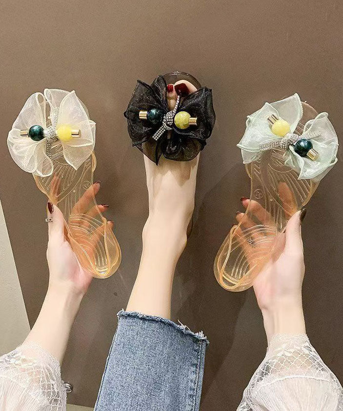 Black Bow Toe Sandals Clear Peep Splicing Fashion