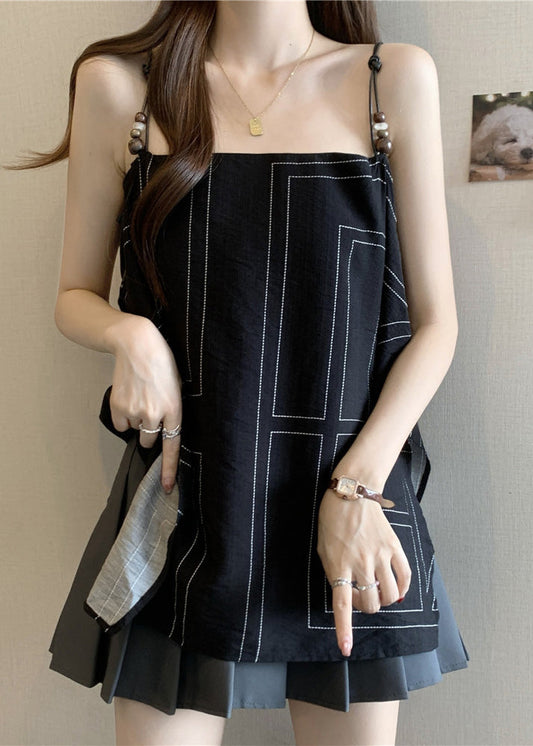 Strap Black Spaghetti Summer Fashion Top Cotton