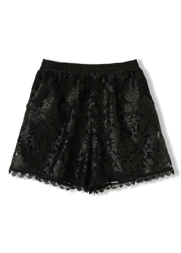 Fashion Black Embroidered Pockets Elastic Waist Lace Shorts Summer AC1012