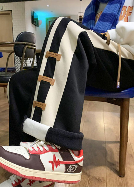 Cotton Pants Oversized Fashion Patchwork Men Black Spring