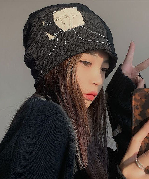 Black Bonnie Patch Cotton Hat Fashion Versatile