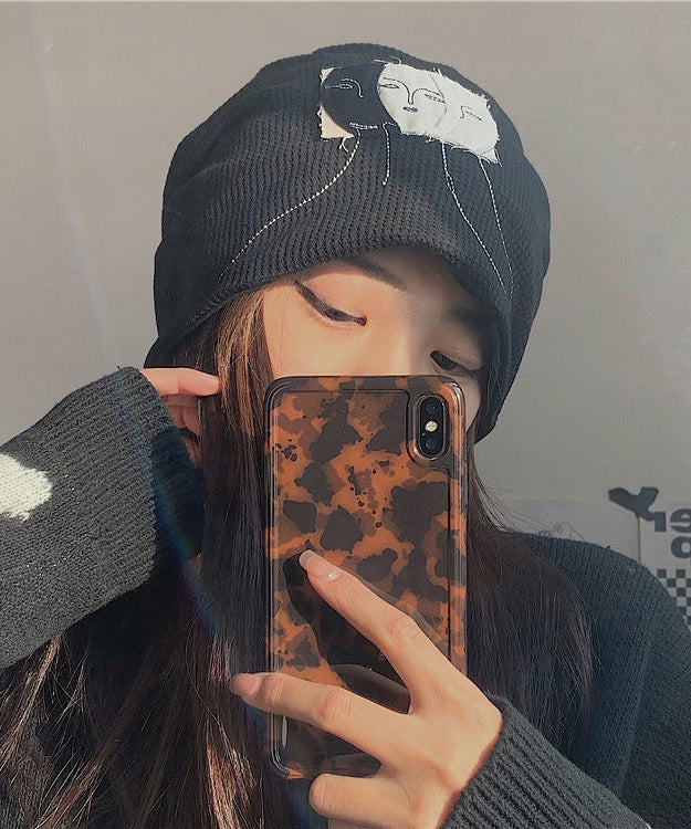 Black Bonnie Patch Cotton Hat Fashion Versatile