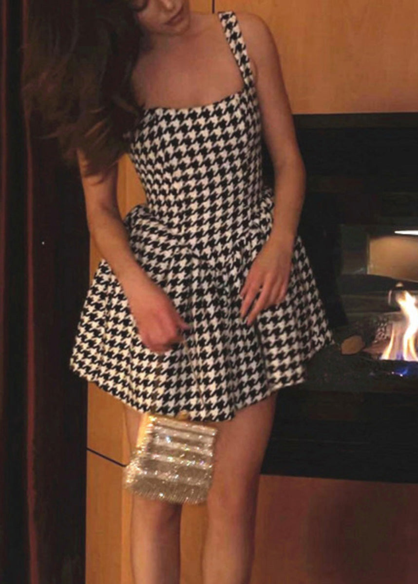 Summer Dress Spaghetti Fashion Black Cotton Strap Plaid