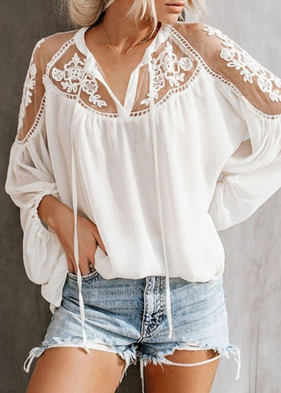 Sleeve V Floral Chiffon Tops Lantern Fashion Black Neck
