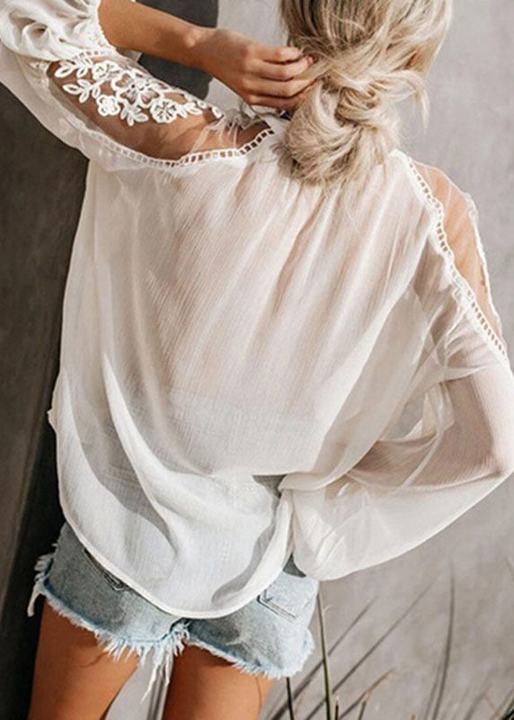 Sleeve V Floral Chiffon Tops Lantern Fashion Black Neck