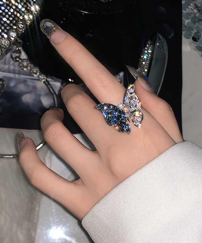 Fashion Zircon Butterfly Blue Alloy Rings
