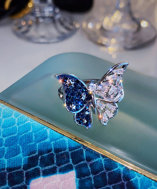 Fashion Zircon Butterfly Blue Alloy Rings