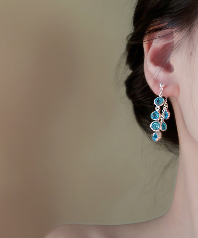 Tassel Of Blue Drop Fashion Grapes Copper Crystal Earrings Bunch