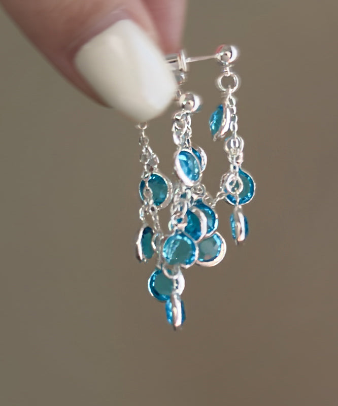 Tassel Of Blue Drop Fashion Grapes Copper Crystal Earrings Bunch