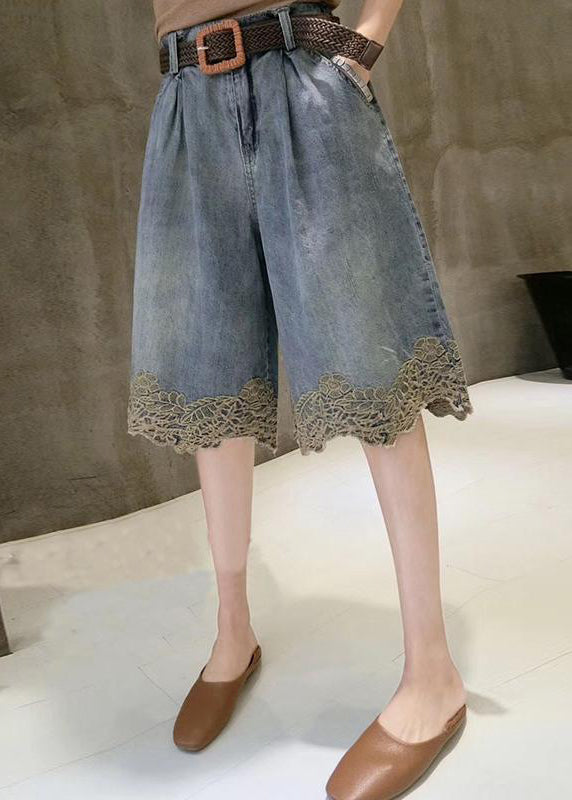 Hot Pants Blue Lace Summer Denim Patchwork Fashion