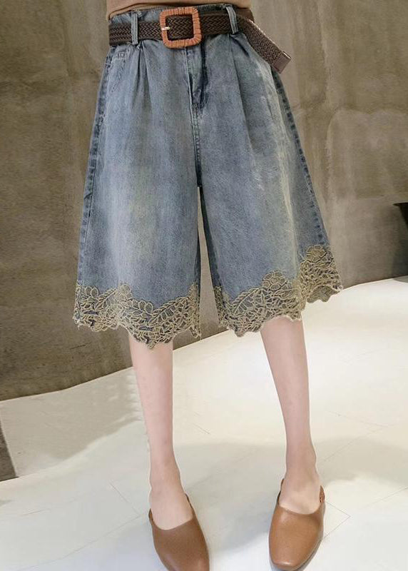 Hot Pants Blue Lace Summer Denim Patchwork Fashion