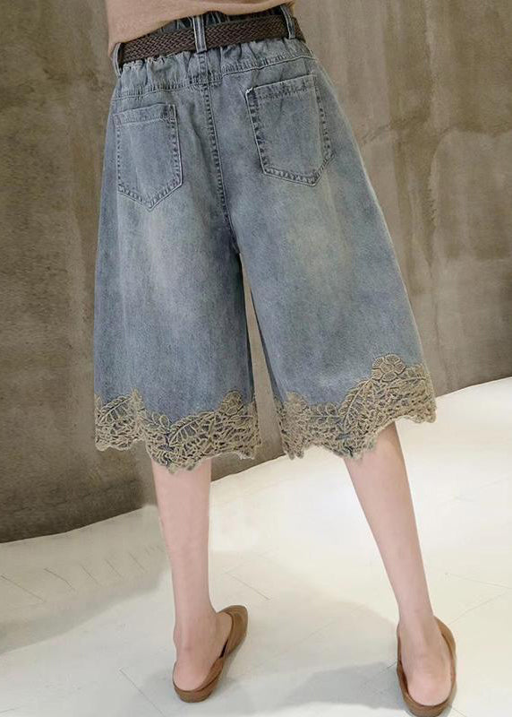 Hot Pants Blue Lace Summer Denim Patchwork Fashion
