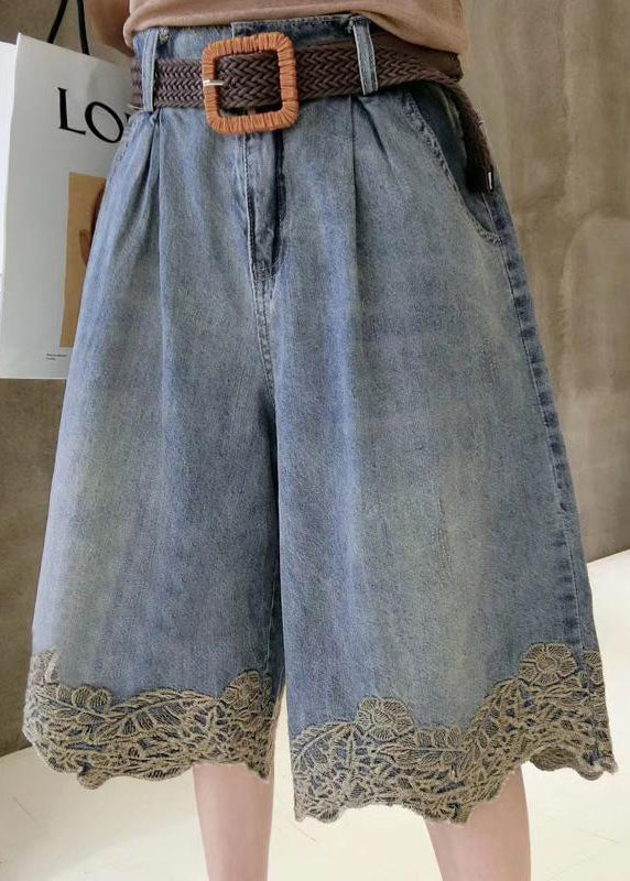 Hot Pants Blue Lace Summer Denim Patchwork Fashion