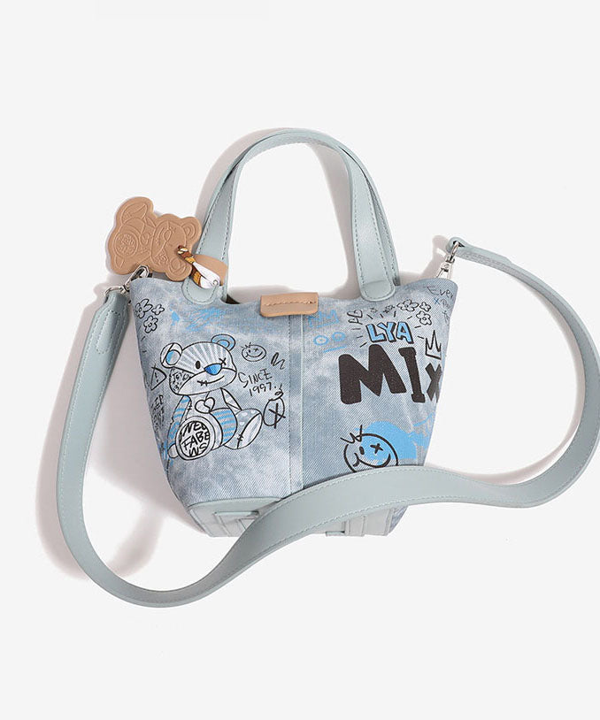 Denim Bag Patchwork Blue Bucket Fashion Print