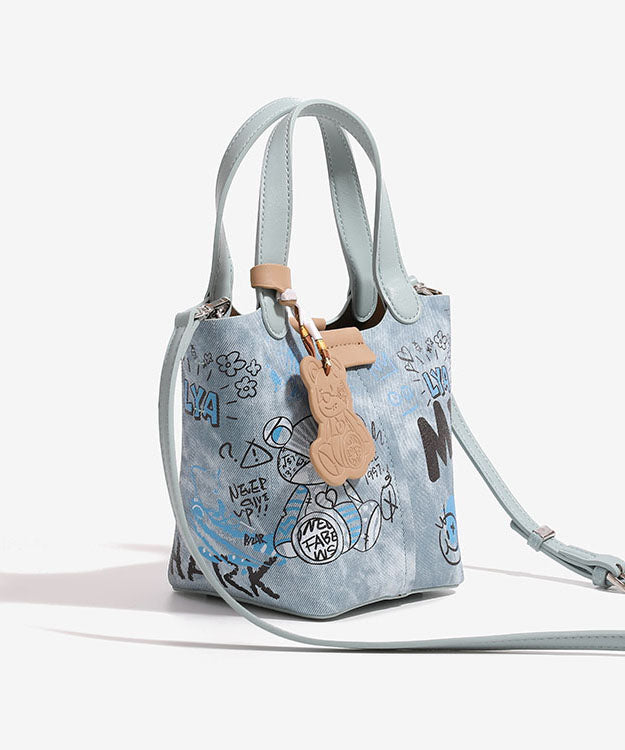 Denim Bag Patchwork Blue Bucket Fashion Print