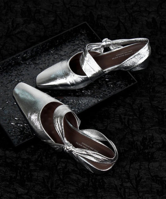 Fashion Sandals Chunky Silver Splicing Bow Sheepskin