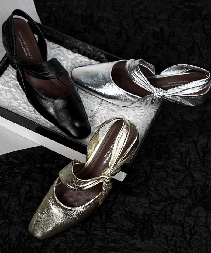 Fashion Sandals Chunky Silver Splicing Bow Sheepskin