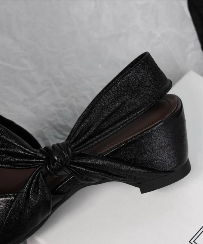 Fashion Sandals Chunky Silver Splicing Bow Sheepskin