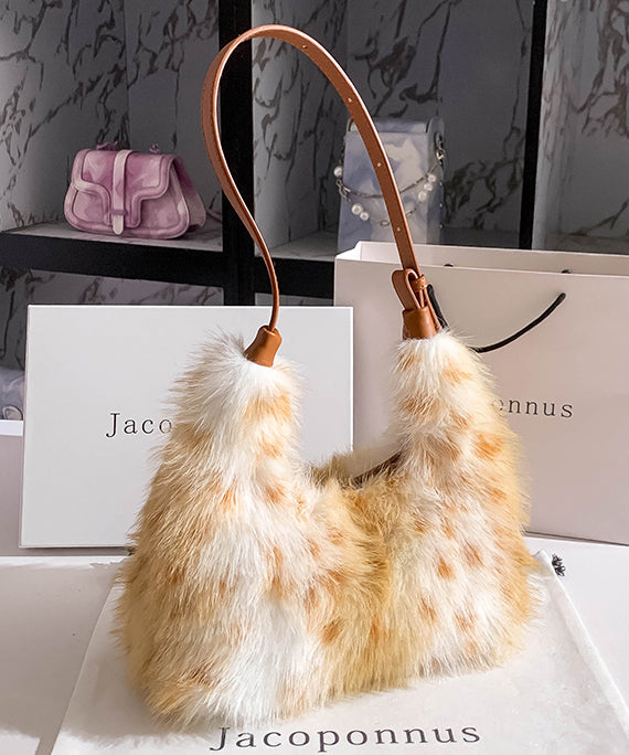 Satchel Brown Fuzzy Versatile Fur Fashion Fluffy Handbag