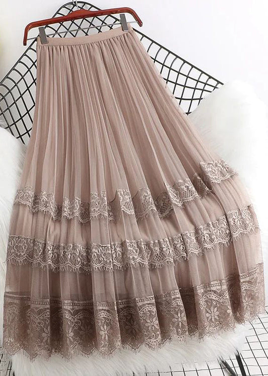 Tulle Brown Mesh Maxi Woman Skirts Lace Fashion Waist High