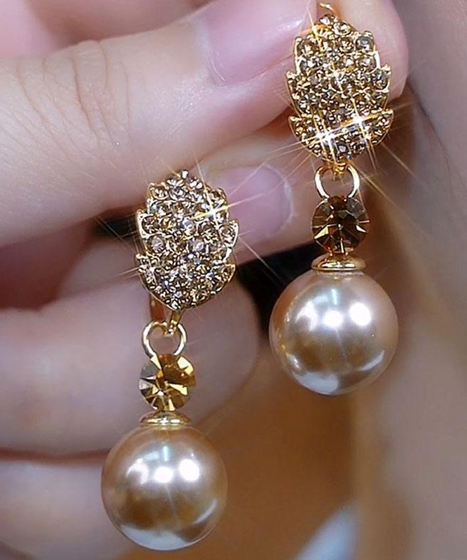 Zircon Champagne Alloy Copper Pearl Earrings Drop Fashion