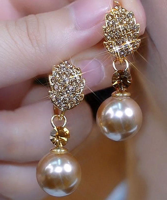 Zircon Champagne Alloy Copper Pearl Earrings Drop Fashion