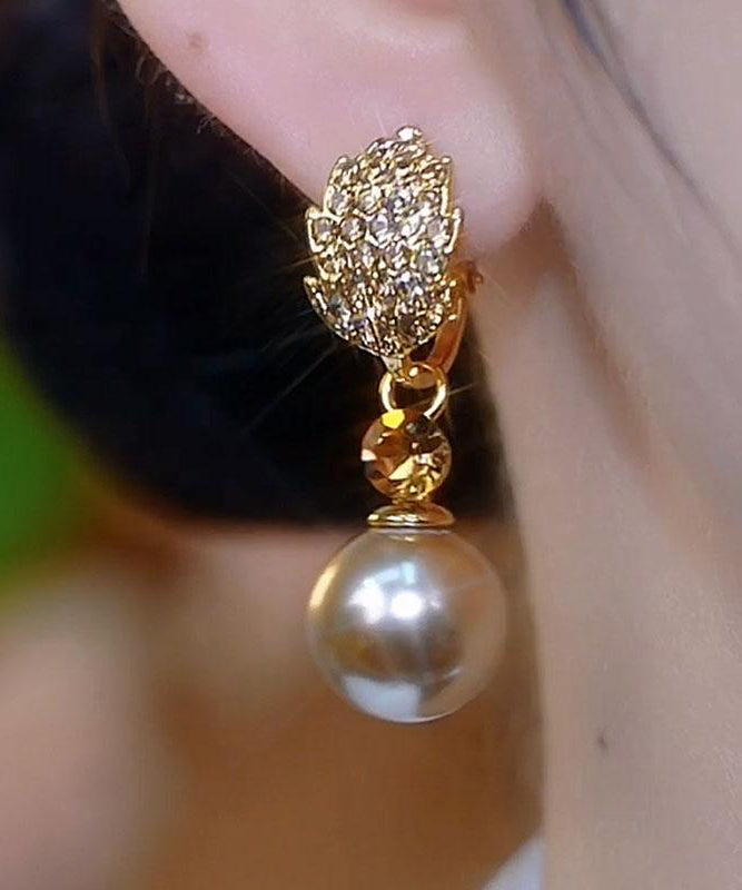 Zircon Champagne Alloy Copper Pearl Earrings Drop Fashion