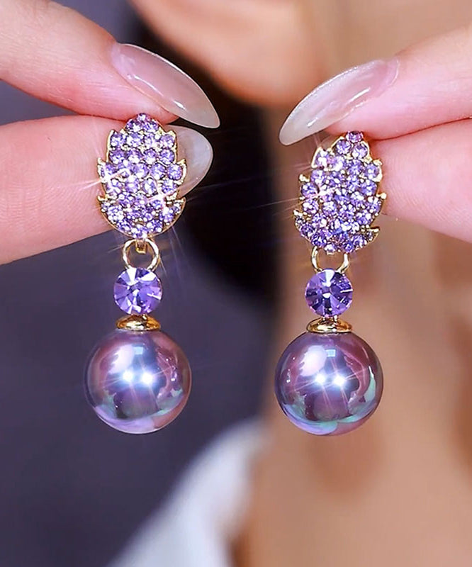 Zircon Champagne Alloy Copper Pearl Earrings Drop Fashion
