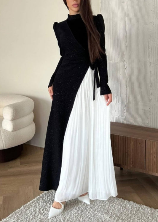 Fashion Colorblock Patchwork Wrinkled Fake Two Piece Dress WO053