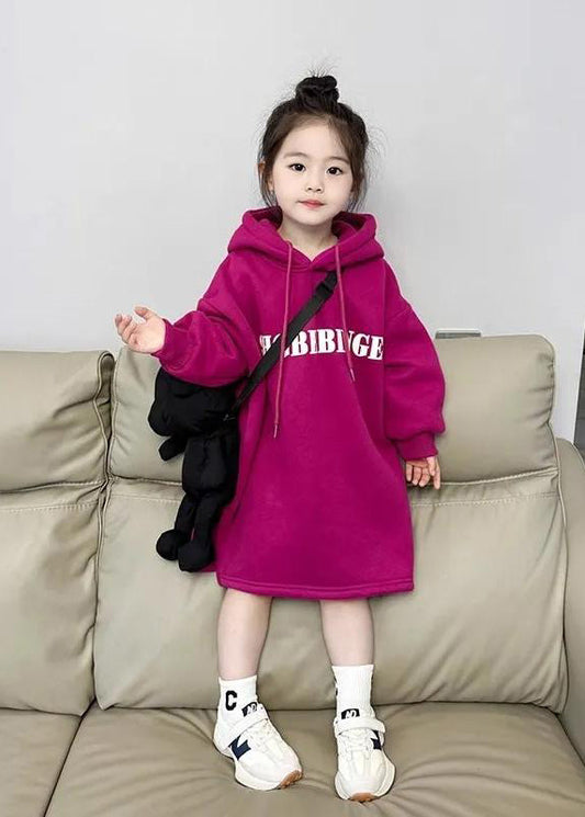 Fashion Dragonfruit Colour Graphic Patchwork Kids Hooded Fleece Sweatshirt Dress Spring TV029