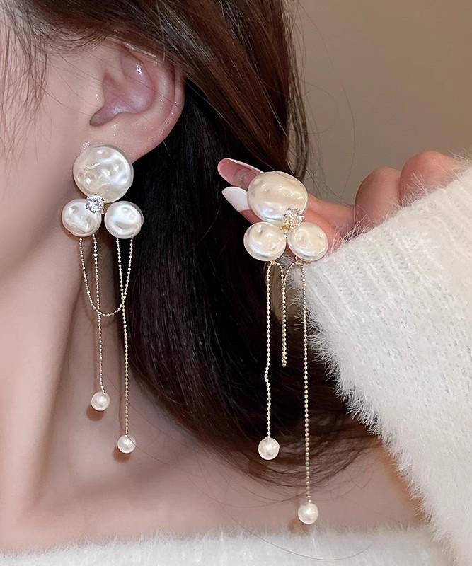 Earrings Drop Floral Pear Alloy Gold Fashion Tassel
