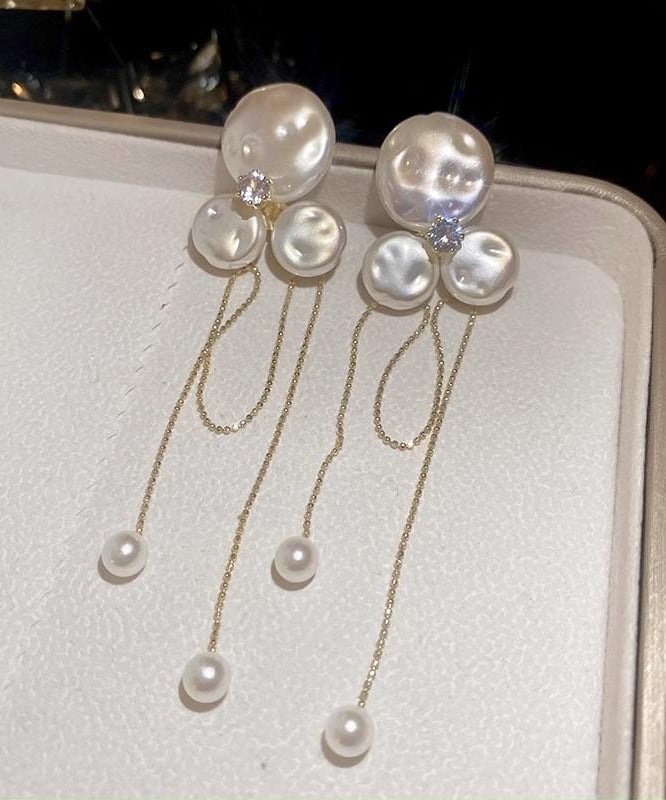 Earrings Drop Floral Pear Alloy Gold Fashion Tassel