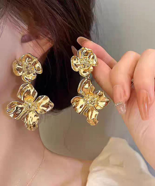 Earrings Ancient Floral Stud Gold Fashion