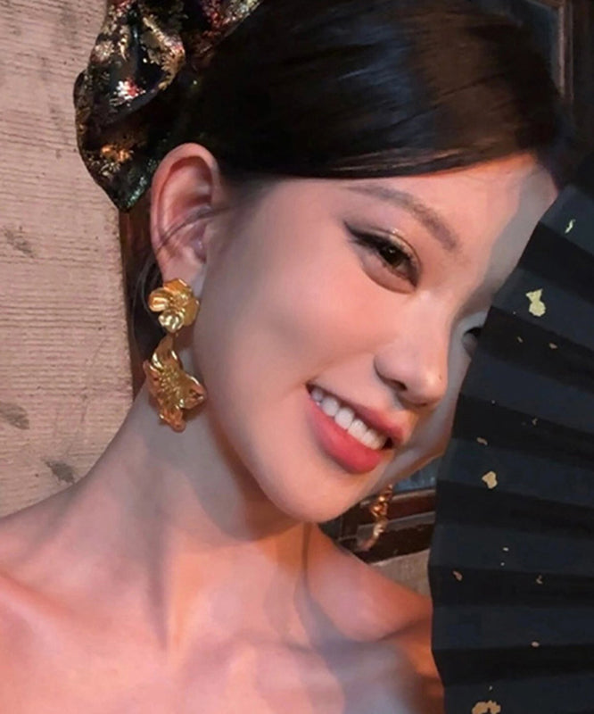Earrings Ancient Floral Stud Gold Fashion