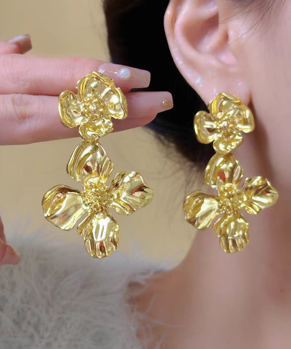 Earrings Ancient Floral Stud Gold Fashion