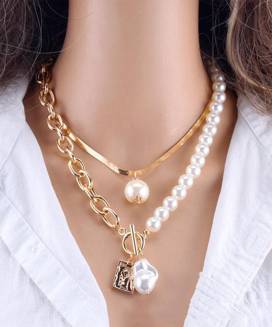 Women Chain Fashion For Necklace Pearl Metal Gold Baroque