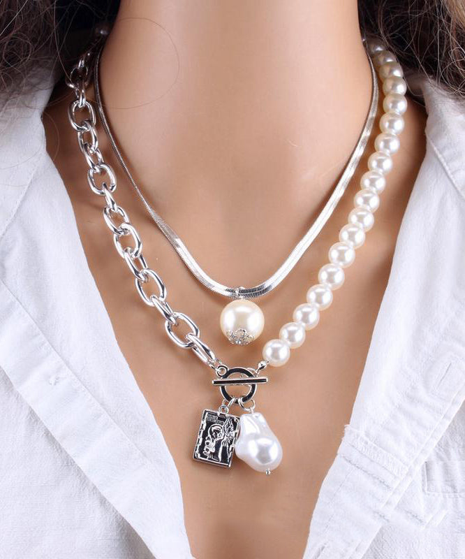 Women Chain Fashion For Necklace Pearl Metal Gold Baroque